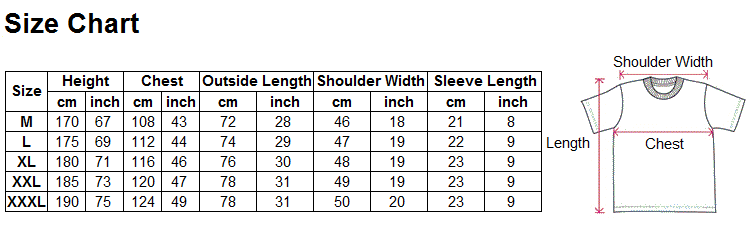 Kung Fu Clothing Uniform Size Chart